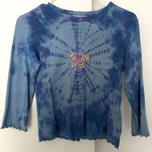 UNIF 3/4 sleeve blue tie-dye baby tee w/ butterfly detail ━☆ﾟ.*･